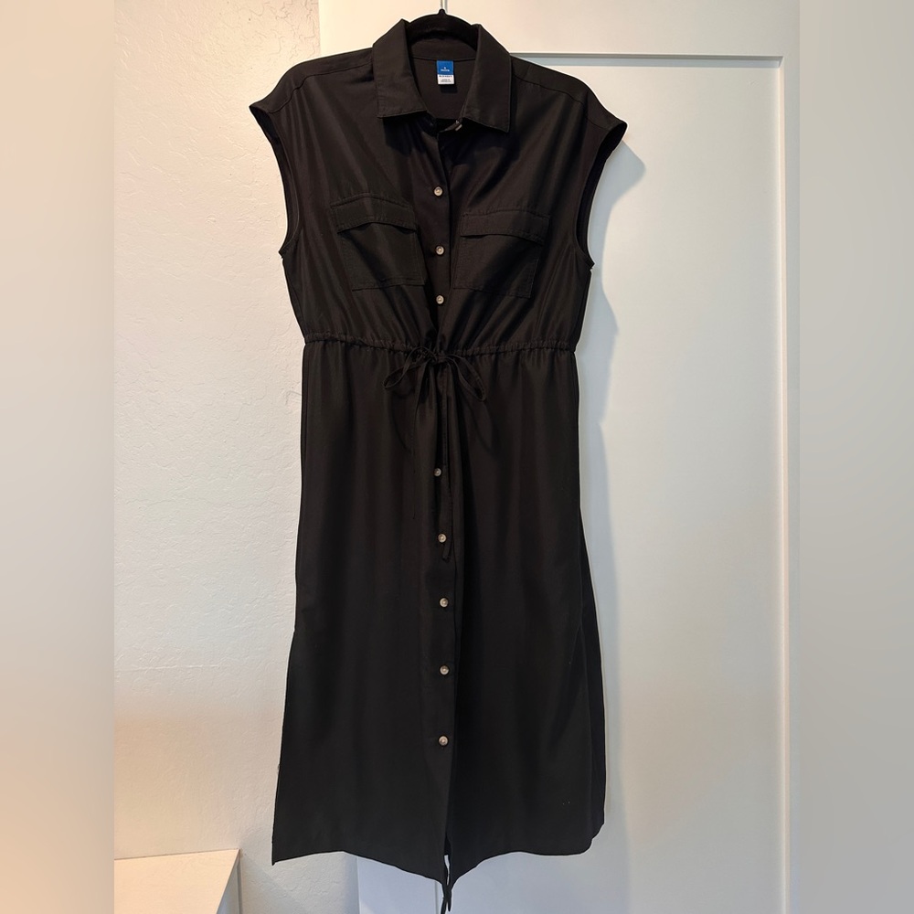 Old Navy Black Midi Dress with Button-Down Front